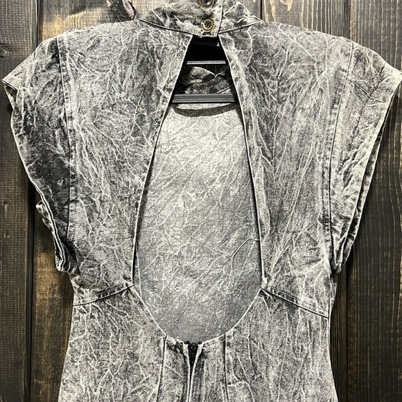 Rampage Dresses 7 Grey Marbled Denim Cap Sleeve Open Back Shoulder Pads Vtg - Picture 8 of 10